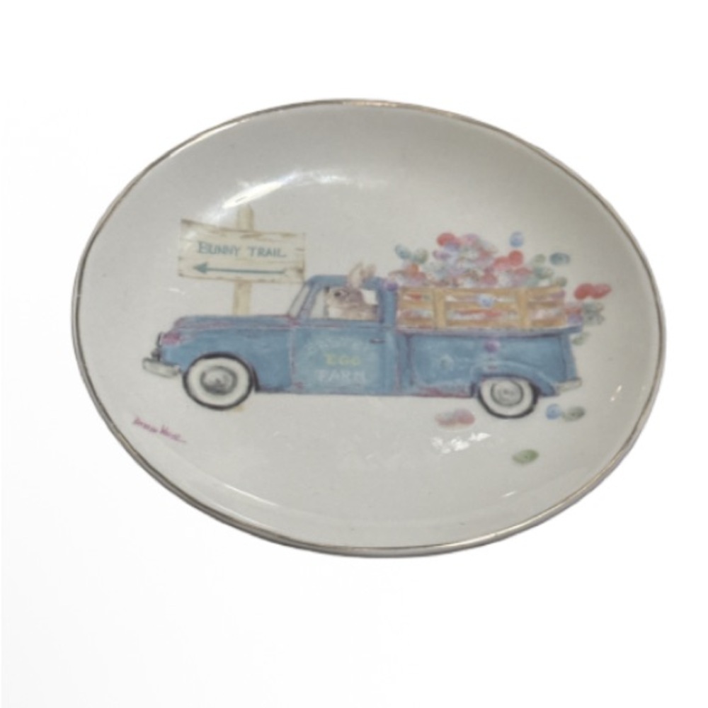 Kathryn White Fine Porcelain bunny happy trails Easter Plate set of 4